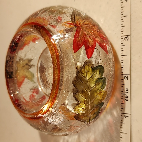 Yankee Candle Crackle Glass Leaves Tealight Holder, New In Box, Autumn Leaves - Picture 4 of 5
